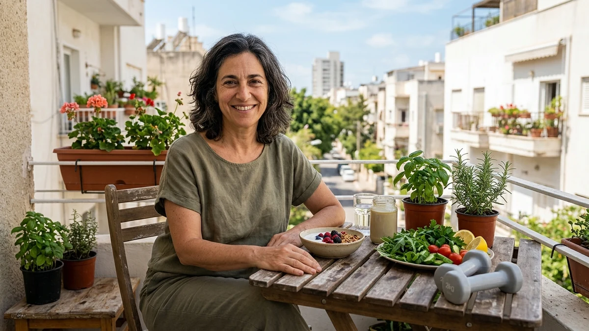 אישה משלבת סידן וויטמין D עם תנועה לבריאות העצם