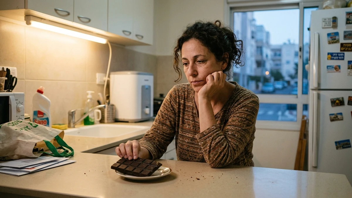 אישה ישראלית בודקת חשק למתוק בערב בצורה מסודרת